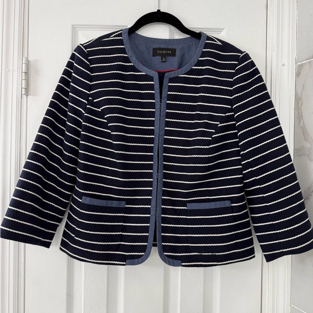 Talbots Blue and White Striped Blazer 10 Nautical Lk New chambray
